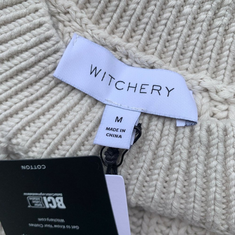 Witchery Womens Pointelle Slouch Crop Knit Bone Cream Size M NWT RRP $129.95 - Picture 3 of 7